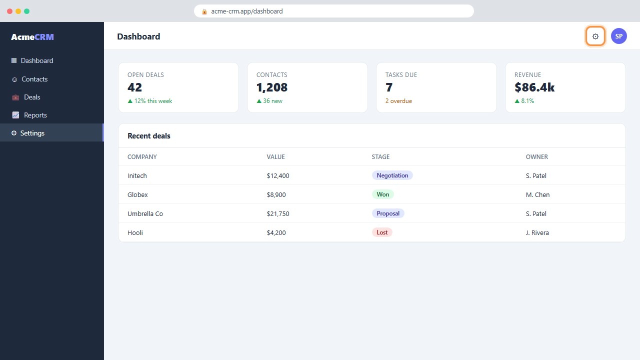Frame from the Acme CRM screen recording